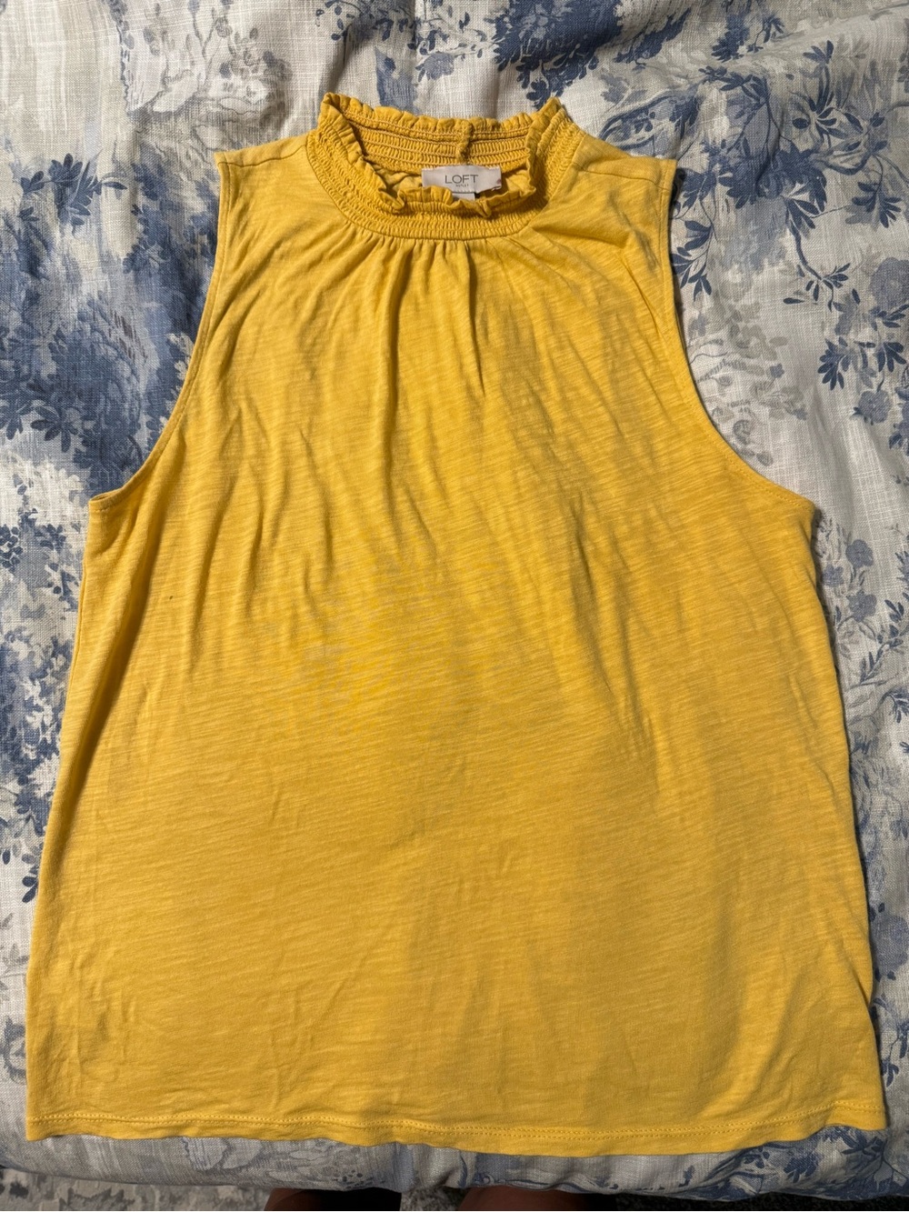 LOFT Yellow Ruffle-Neck Sleeveless Tank
